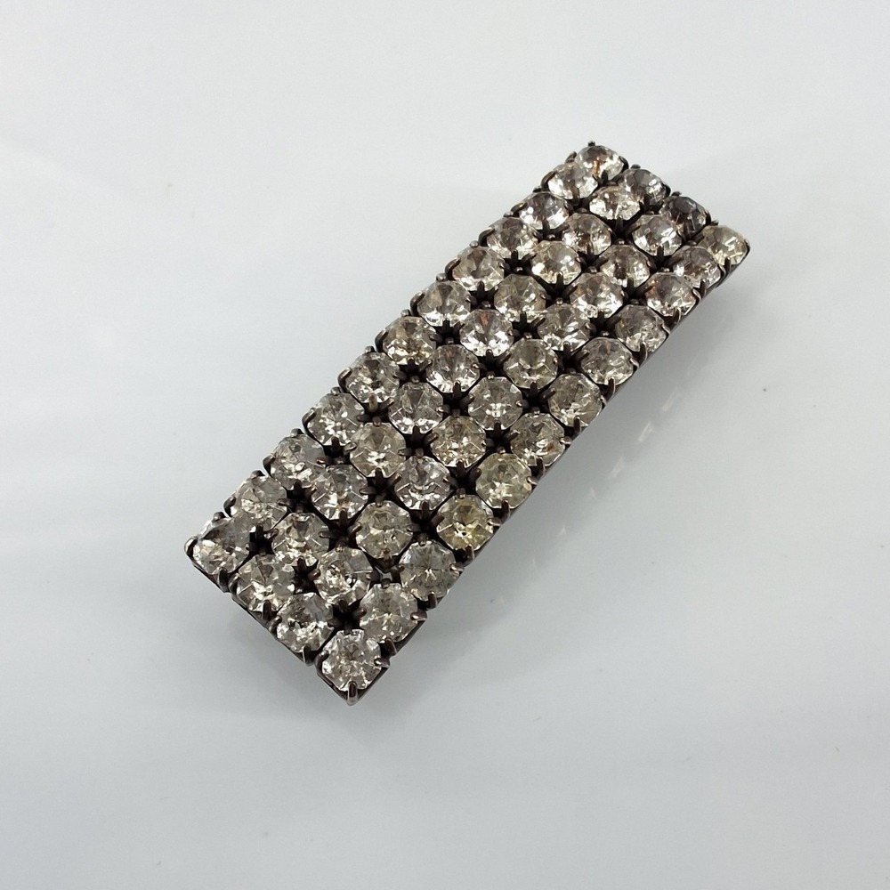 Vintage Silver Tone 4 Row Rhinestone Rectangular Bar Brooch Pendant 2" - Picture 6 of 6